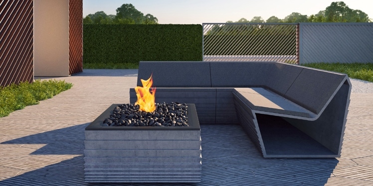 BetOn Скамья из фибробетона с подушками прямой сегмент 865*900 ЗОНЫ ОТДЫХА ИЗ ФИБРОБЕТОНА LA01L - Вид №1