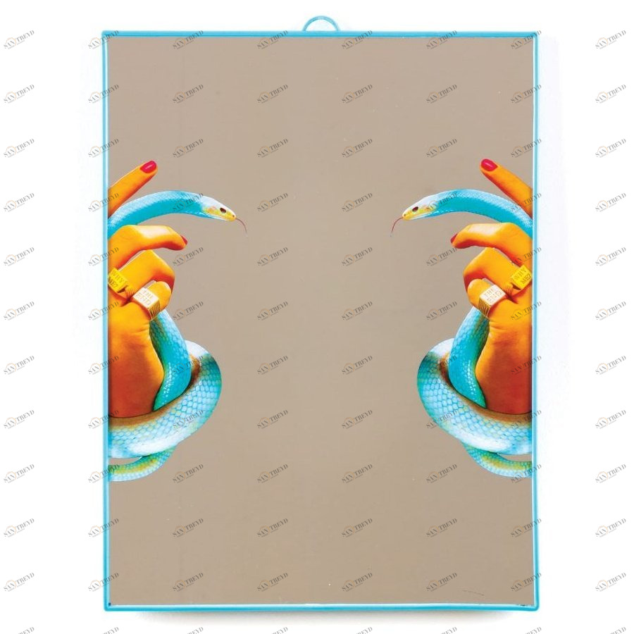 Зеркало настенное в пластиковой раме 30х40 см синее Hands with Snakes Big SELETTI ДИЗАЙНЕРСКИЕ 00-3882993 Белый;синий 