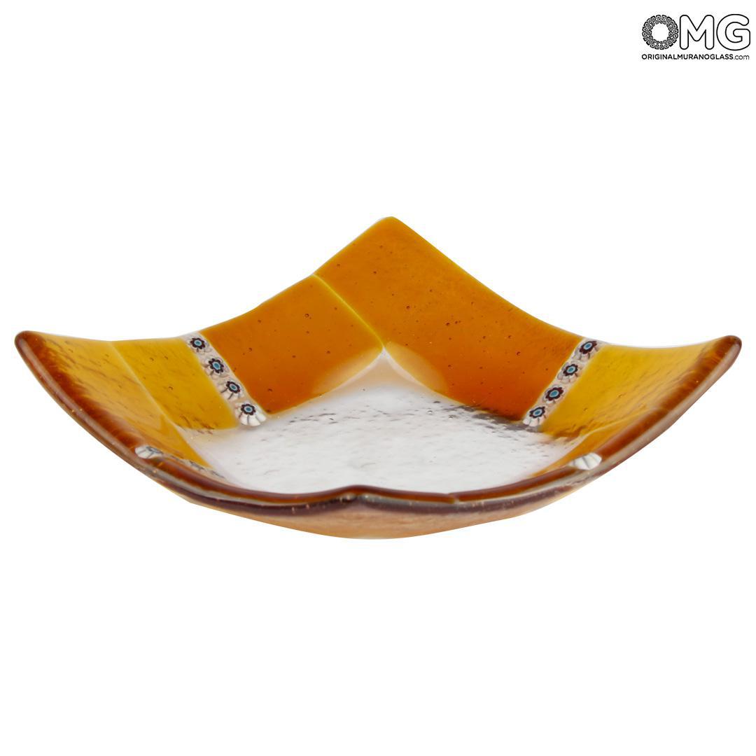 1662 ORIGINALMURANOGLASS Квадратное коричневое блюдце Муррина - муранское стекло 8 см  - Вид №1