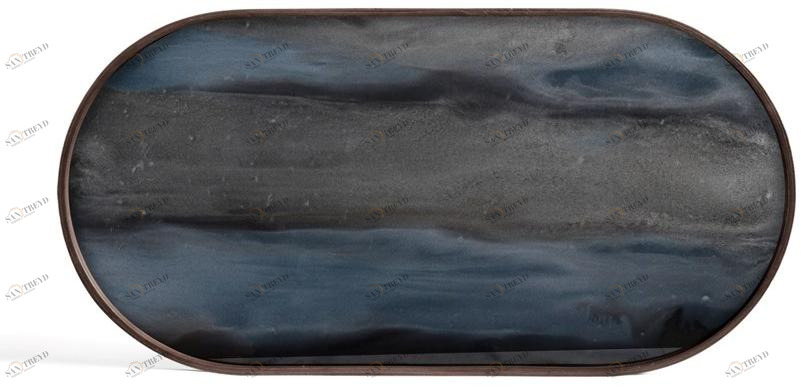 Ethnicraft Овальный поднос из дерева и стекла Linear flow 20917