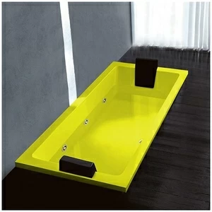 Ванна Gruppo treesse Quadra 180 V0787-DX-ZZ жёлтая с золотой фурнитурой и гидромассажем прямоугольная встроенная правая