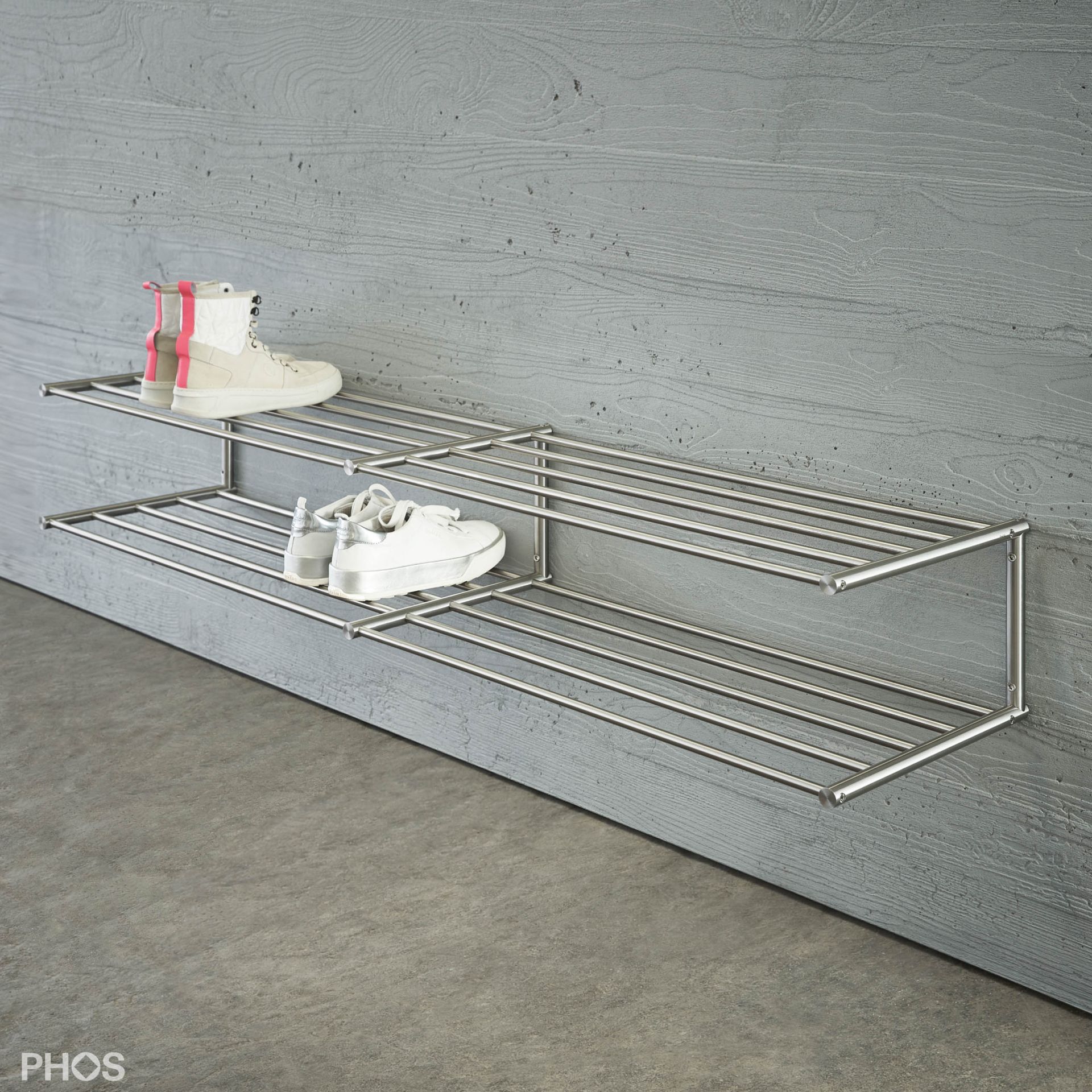 SR1200-2W Полка для обуви широкая, настенная, 2 поля, 2 уровня, ширина 120 см. PHOS  - Вид №1