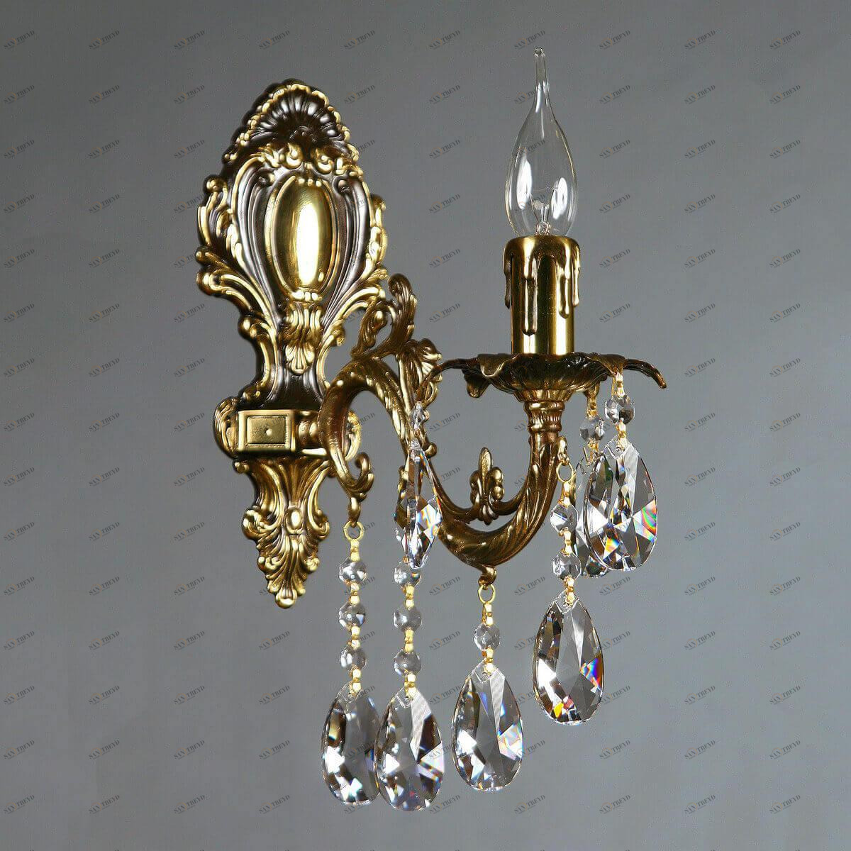 Бра светодиодное хрустальное бронзовое Granada 2118/1 PB Tear drop AMBIENTE СВЕЧА 00-3927909 Бронза;прозрачный 