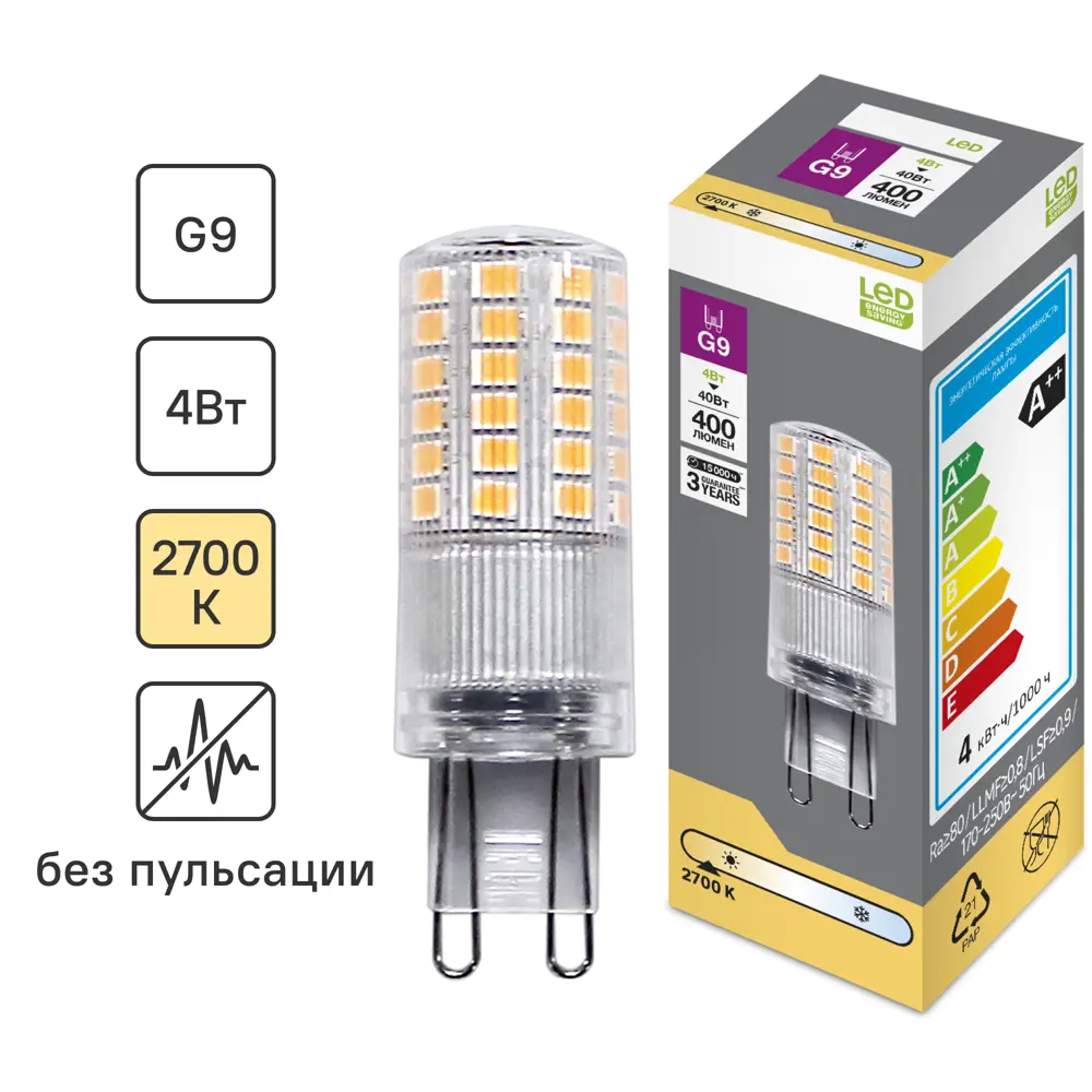 Лампочка светодиодная G9 4 Вт теплый белый свет 89445737 STLM-2040133 Santreyd 