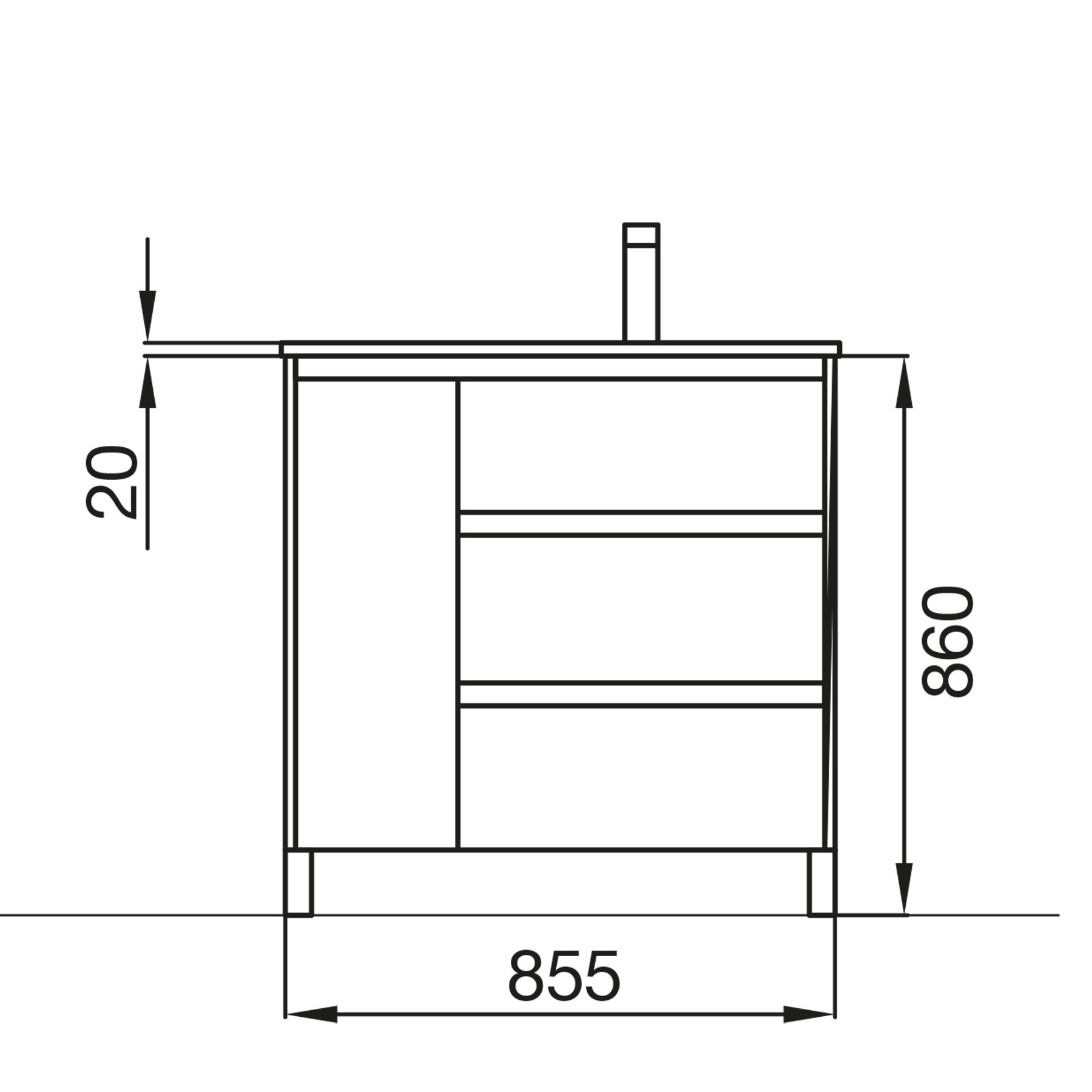 85129 SALGAR Мебель для умывальника ARENYS 855 1 дверь левая MATT GREY + Раковина Мэтт Грей - Вид №2