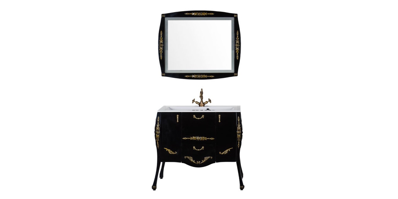 Комплект мебели Aquanet Виктория 90 черный/золото 00184415 - Вид №2