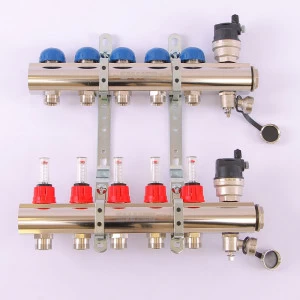 Коллекторная группа TOPWAY с термостатическими вентилями и расходомерами с метрической резьбой EMMETI 1"xM24x19 5 выходов