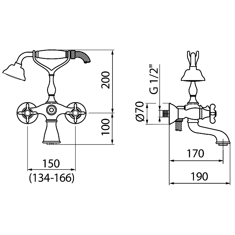 OT720201010 Смеситель для ванны с душем Webert Ottocento - Вид №1