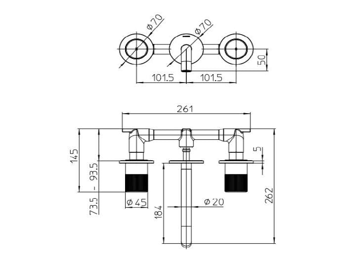 Хромированная латунь 3 отверстия настенный смеситель для раковины Bossini PLY ARCH-00148000 - Вид №2