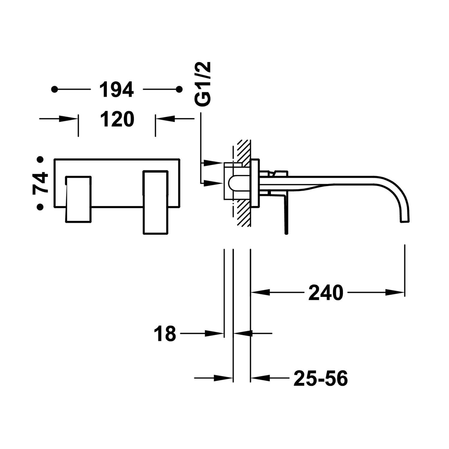 Скрытый смеситель для умывальника CUADRO с одной ручкой-00630012AC TRES  - Вид №1