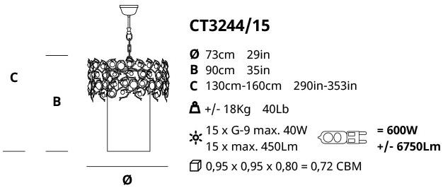 Serip Галогенный подвесной светильник с кристаллами Diamond Ct3244/15 - Вид №2