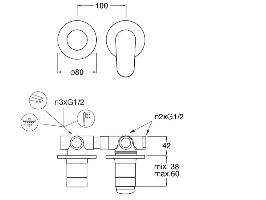 Однорычажный смеситель для душа / ванны с 2 отверстиями и переключателем CRISTINA Rubinetterie бочка ARCH-00123966 - Вид №2