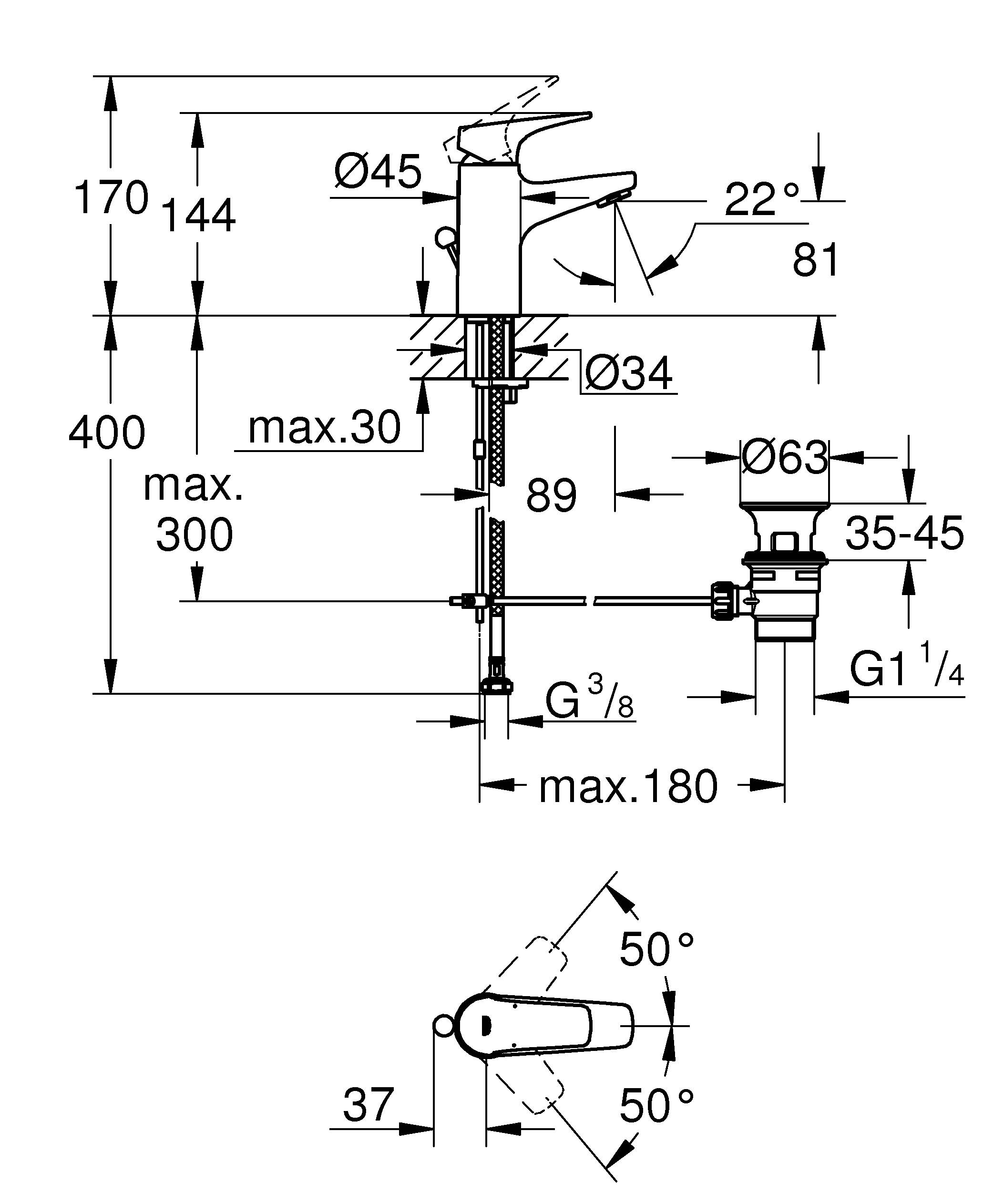 Смеситель для раковины GROHE BauFlow однорычажный, хром (23801000) - Вид №1