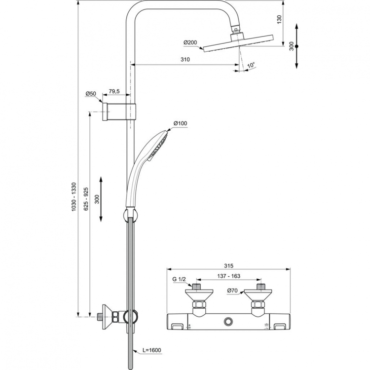 A7701AA Душевая система с термостатическим смесителем для душа Ideal Standard CERATHERM T25  - Вид №6