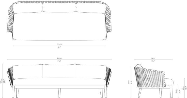 TRIBÙ 3-х местный садовый диван с тканевой обивкой Mood 06209 - Вид №5