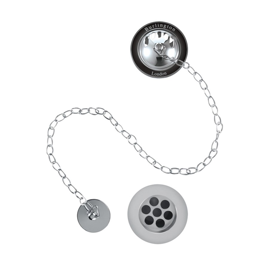 Burlington Перелив для ванны Burlington, Plug & Chain Хром с керамикой Медичи W3 MED  - Вид №2