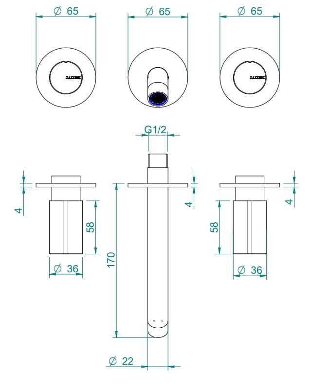 Настенный смеситель для раковины из нержавеющей стали с 3 отверстиями Zazzeri Z316 ARCH-00032726 - Вид №4