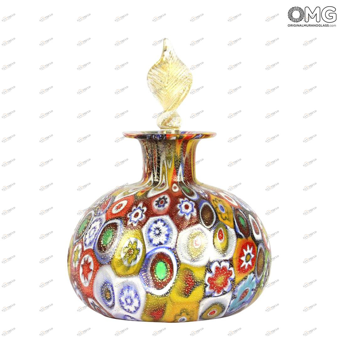 1474 ORIGINALMURANOGLASS Флакон для духов с миллефиори и золотом - Муранское стекло 9 см 