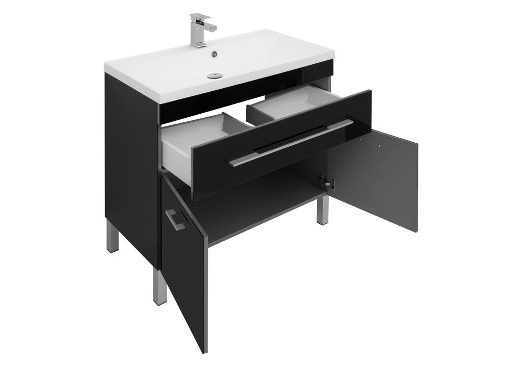 Тумба с раковиной Aquanet Верона NEW 90 черный (напольная 1 ящик 2 дверцы) 0018270900204119 - Вид №3
