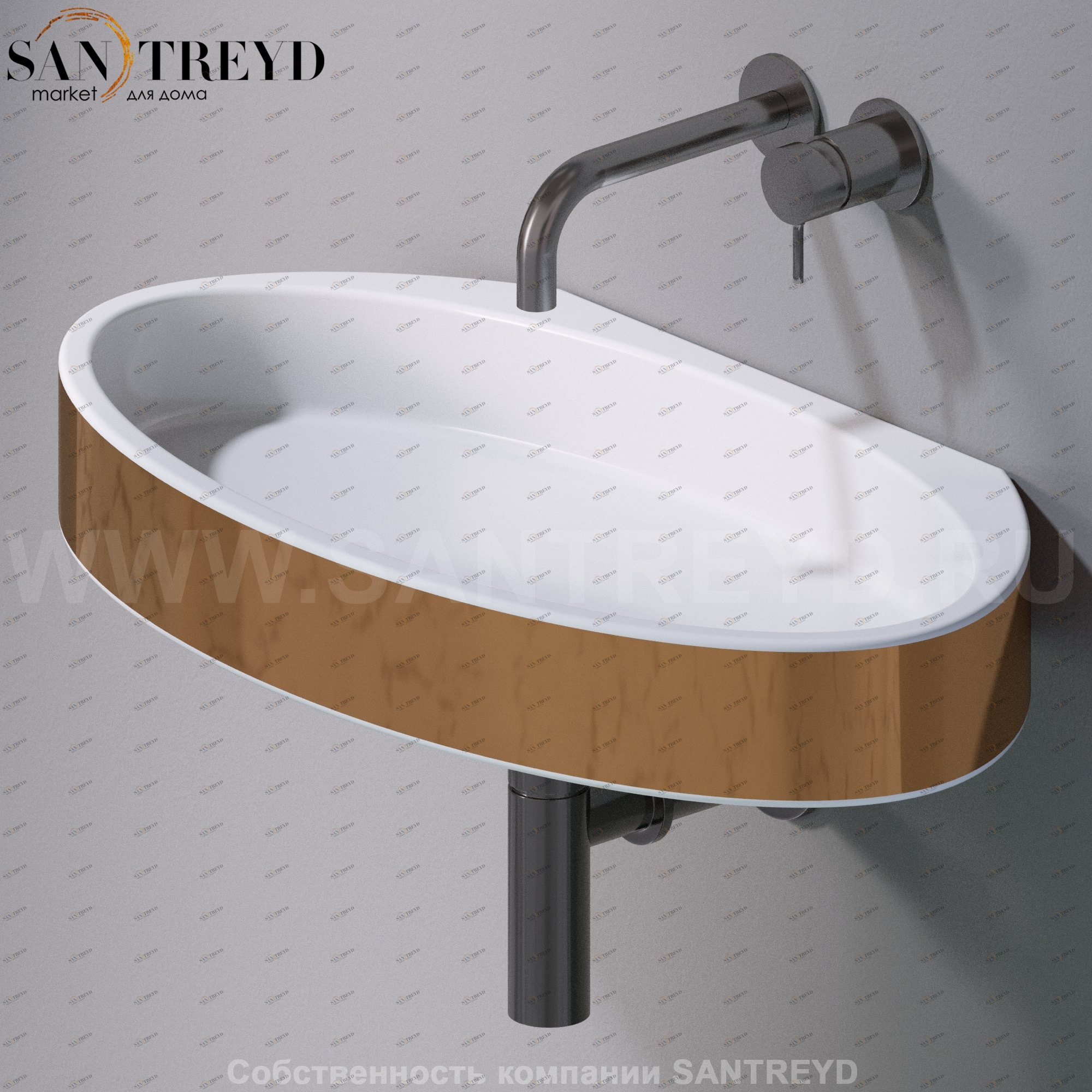 L015T1RPV4.250 Подвесная раковина настенная овальная A. e T. Italia P35 золотая AeT ITALIA