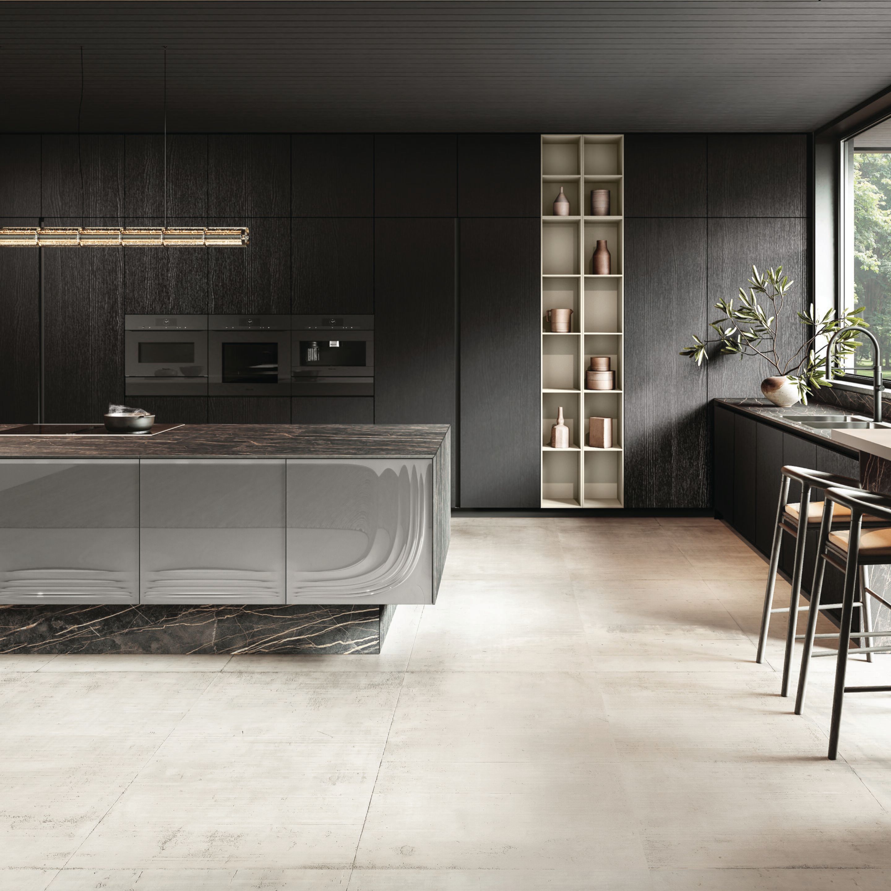 Встроенная кухня из Laminam® и стекла с островом Febal Casa Onda ARCH-00099934 - Вид №7