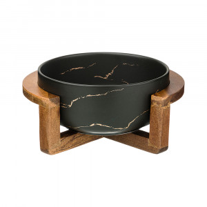 412-142 Посуда фарфоровая Салатник на деревянной подставке коллекция золотой мрамор Lefard