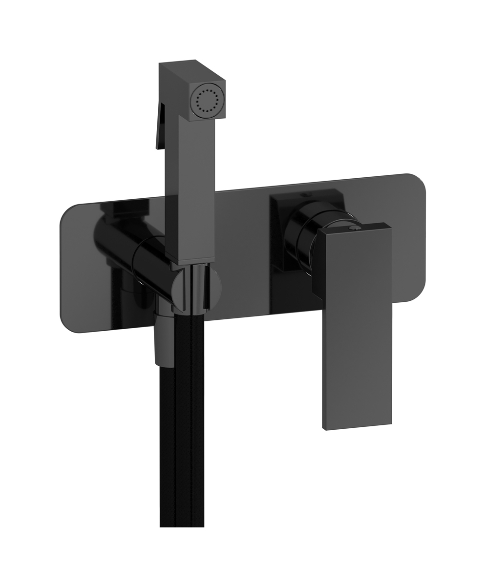 Внешние части гигенического душа со смесителем. WE ARE IB ru706cf Black Chrome Rubacuori 