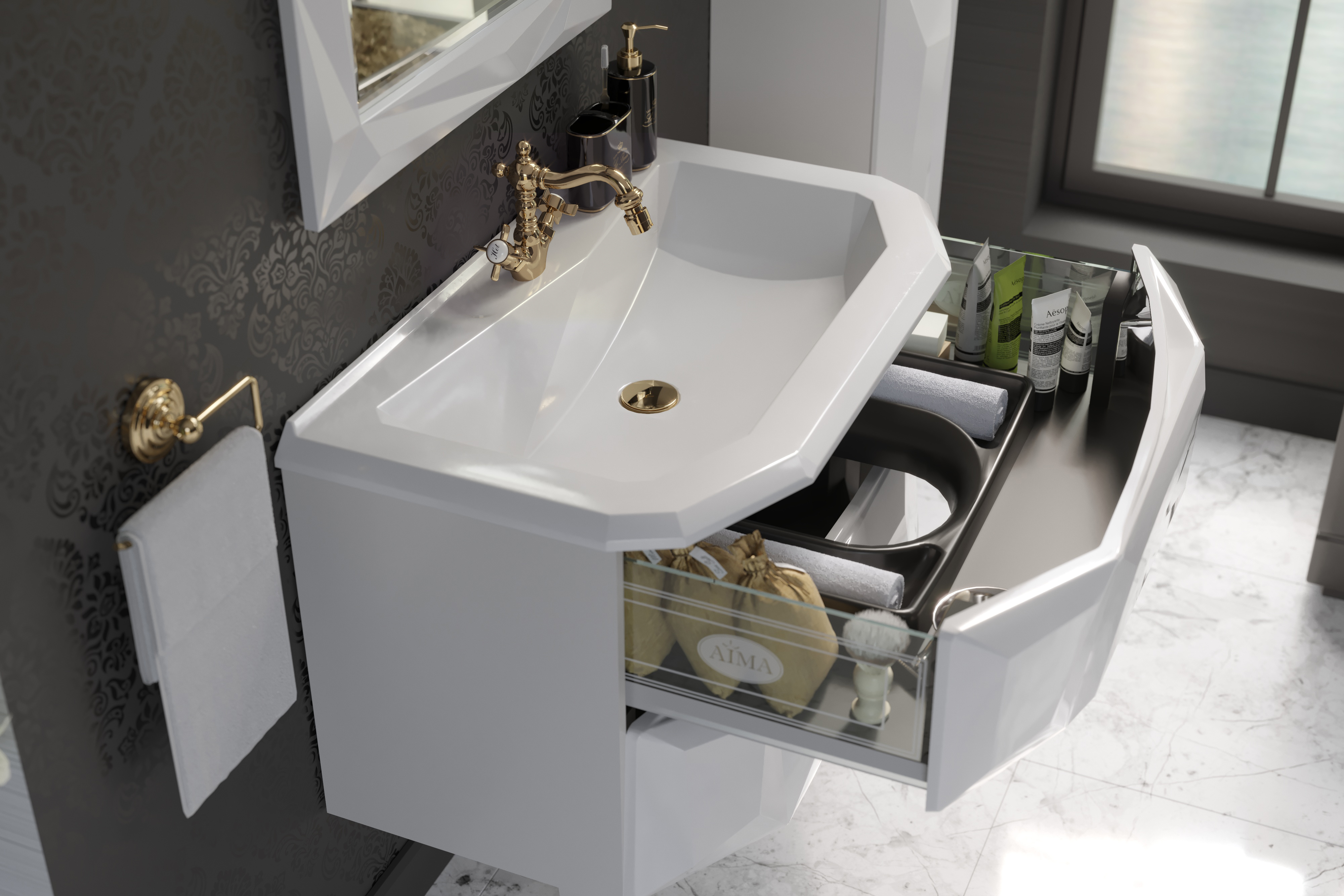 У40387 Тумба с раковиной Crystal 90, 2я, White 1 Marka Crystal - Вид №1