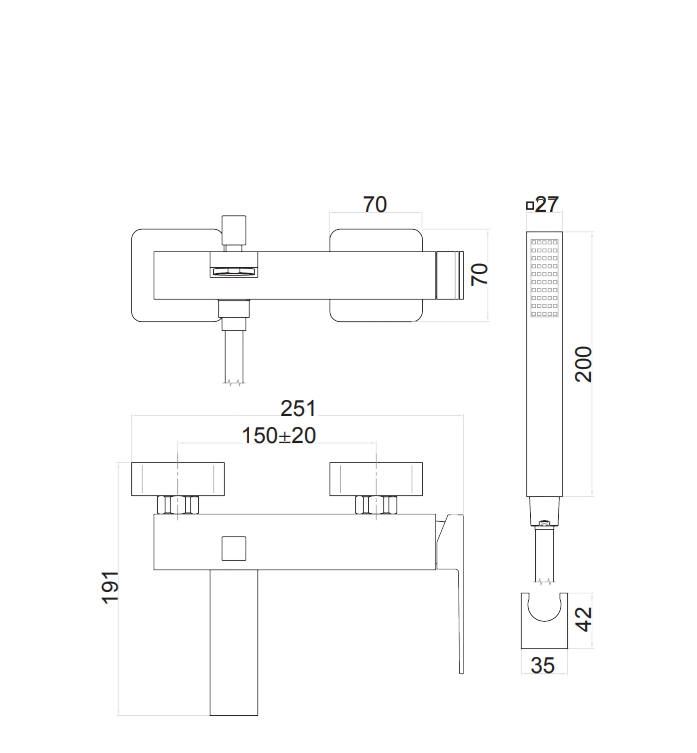 100NN8552 Смеситель для ванны , черный Fiore Kube - Вид №2