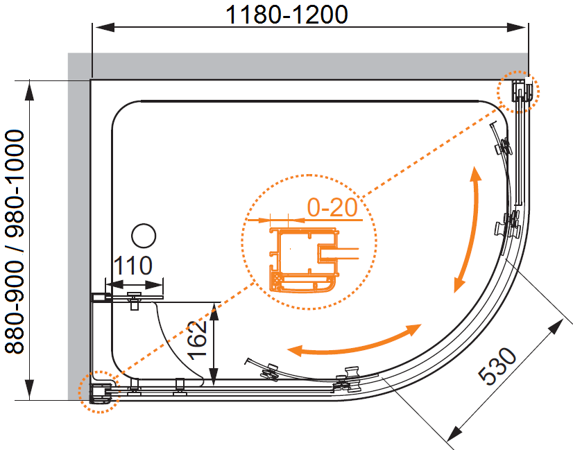 Душевой уголок CEZARES ANIMA-W-RH-2-120/100-P-Cr-R - Вид №5