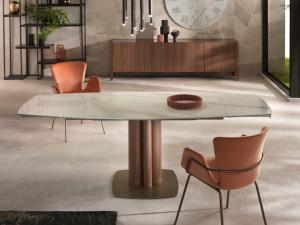 Фиксированный и выдвижной стол с керамической или деревянной столешницей