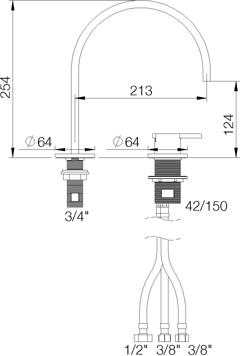rvb Смеситель для раковины на 2 отверстия Line 4575.--.44 - Вид №1