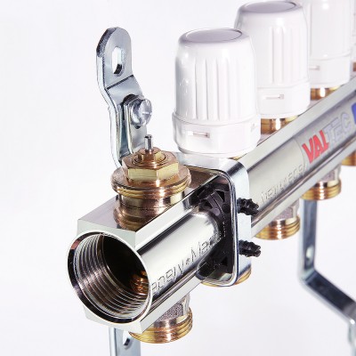 VTc.594.EMNX.0705 Коллекторный блок латунный c термостатическими и балансировочными клапанами Valtec 1 1/4", 5 x 3/4", "евроконус"  - Вид №5