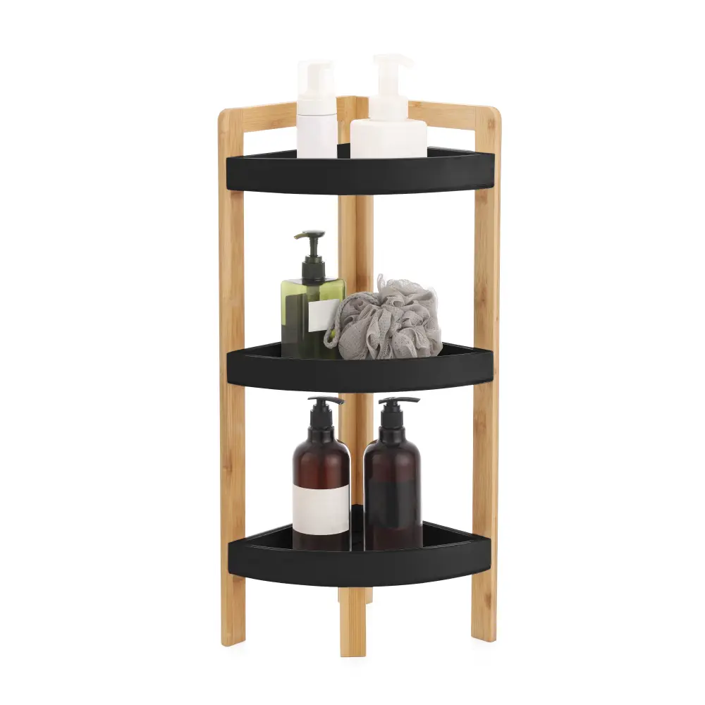 Полка для душа Lemer Nice угловая 3 яруса цвет черный/дерево STLM-2082928