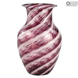 4333 ORIGINALMURANOGLASS Ваза круговорот жизни в сиреневую полоску - Муранское стекло OMG 11 см