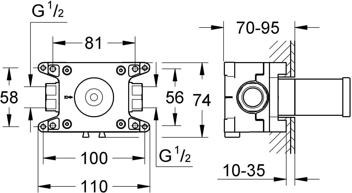 Встраиваемая часть вентиля GROHE Grohtherm F (1 выход) (35028000) - Вид №1