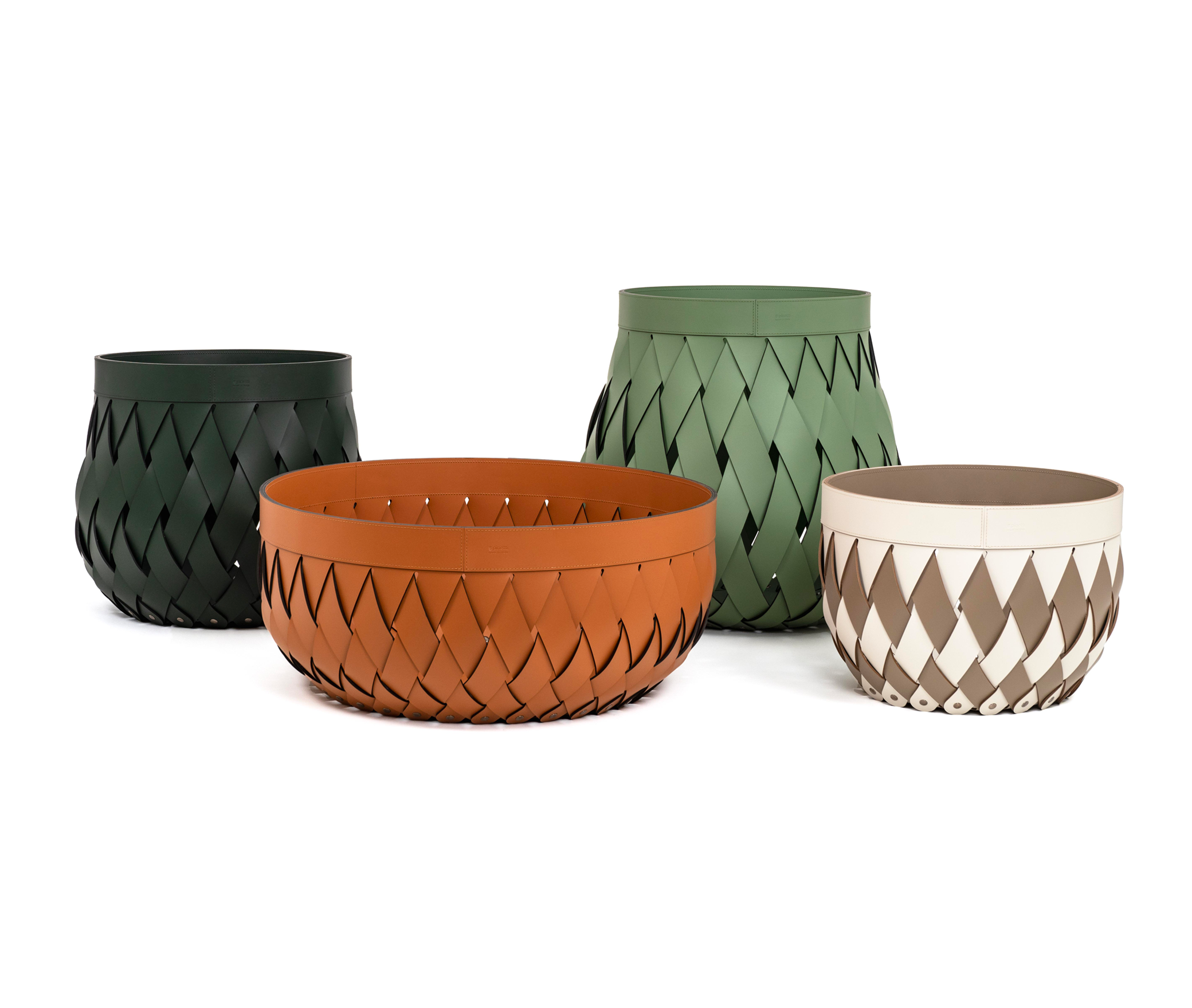 Большая корзина Canaria - Ø 60XH30 см / регенерированная кожа_белый Pinetti 00.1558.082.000 - Вид №1