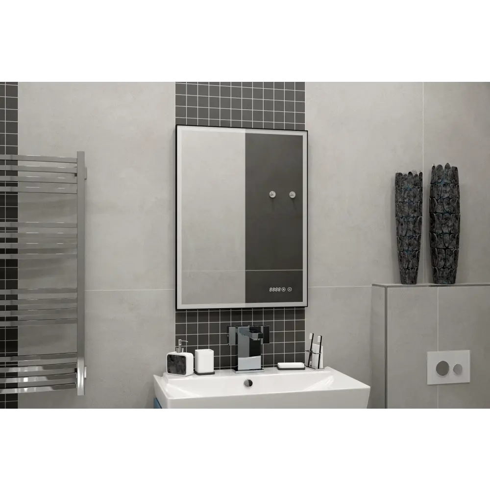 Зеркало Santreyd Stretto Black с LED-подсветкой и часами 60×80 см 82504945 Belt STLM-0028839 - Вид №8