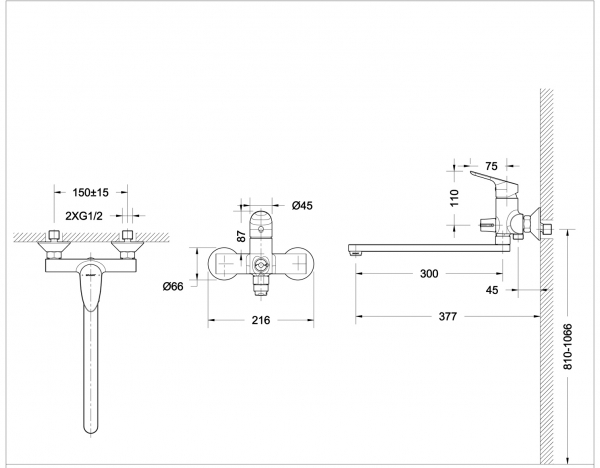 Смеситель для ванны излив 300 мм БЕЗ аксессуаров DROP F64898C-L bravat - Вид №2