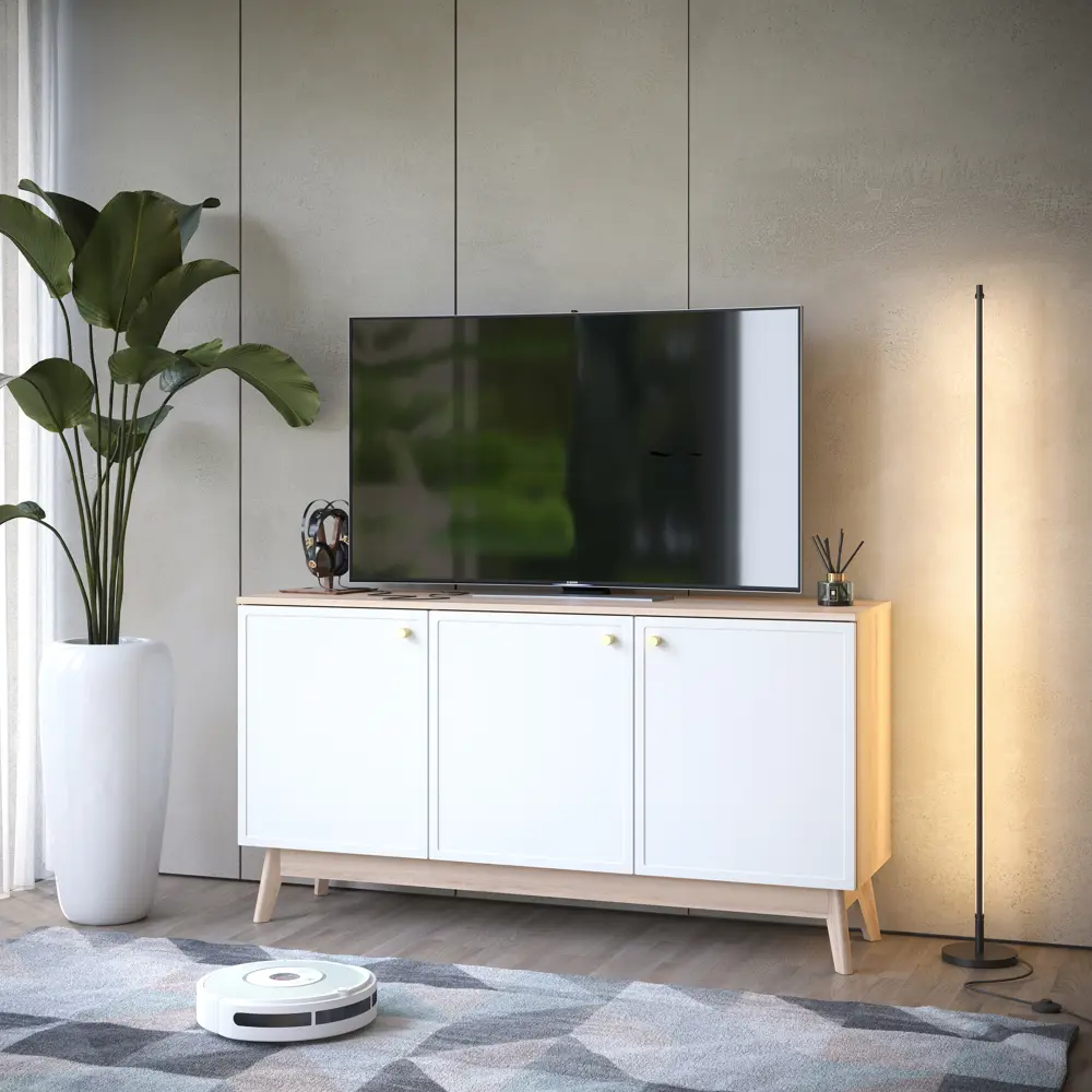 Тумба под телевизор KONSENSA Амьен 150x79x41.7 см ЛДСП цвет белый/коричневый Лион STLM-2071117