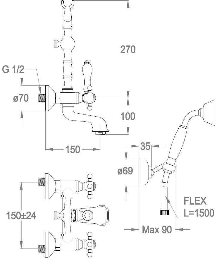 Fir Italia Смеситель для ванны настенный с переключателем Melrose 20 2031212 - Вид №1