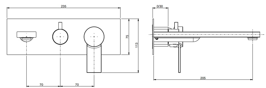 Настенный смеситель для ванны с 3 отверстиями и переключателем Rubinetterie Frattini отдельная эстетика ARCH-00079426 - Вид №2