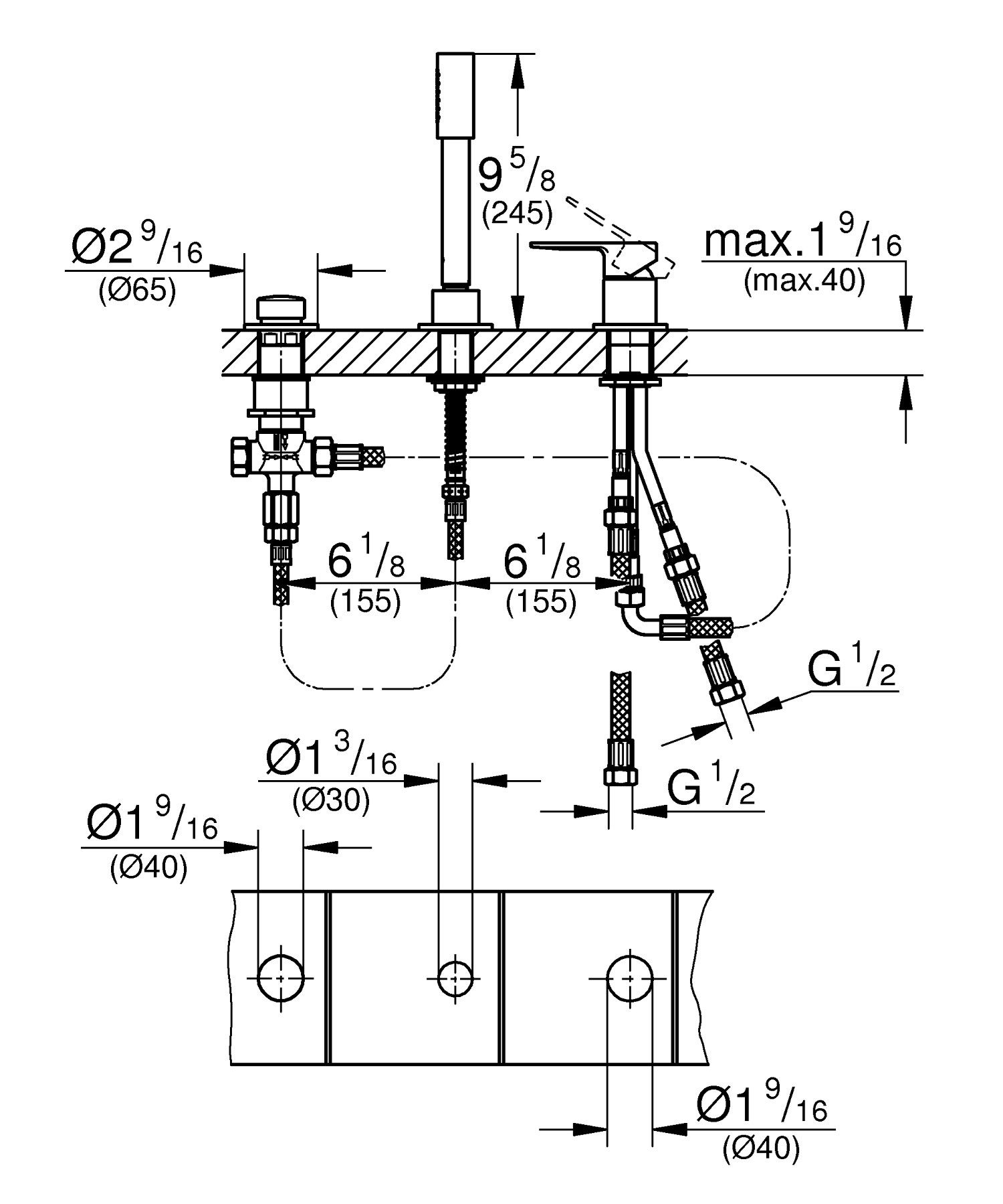 Смеситель для ванны с 3 отверстиями и ручным душем Grohe linear New ARCH-00061163 - Вид №3