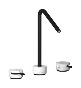 Смеситель для раковины на 3 отверстия с высоким изливом в комплекте с донным клапаном. WE ARE IB mr390np_1 Matt Black Marmo