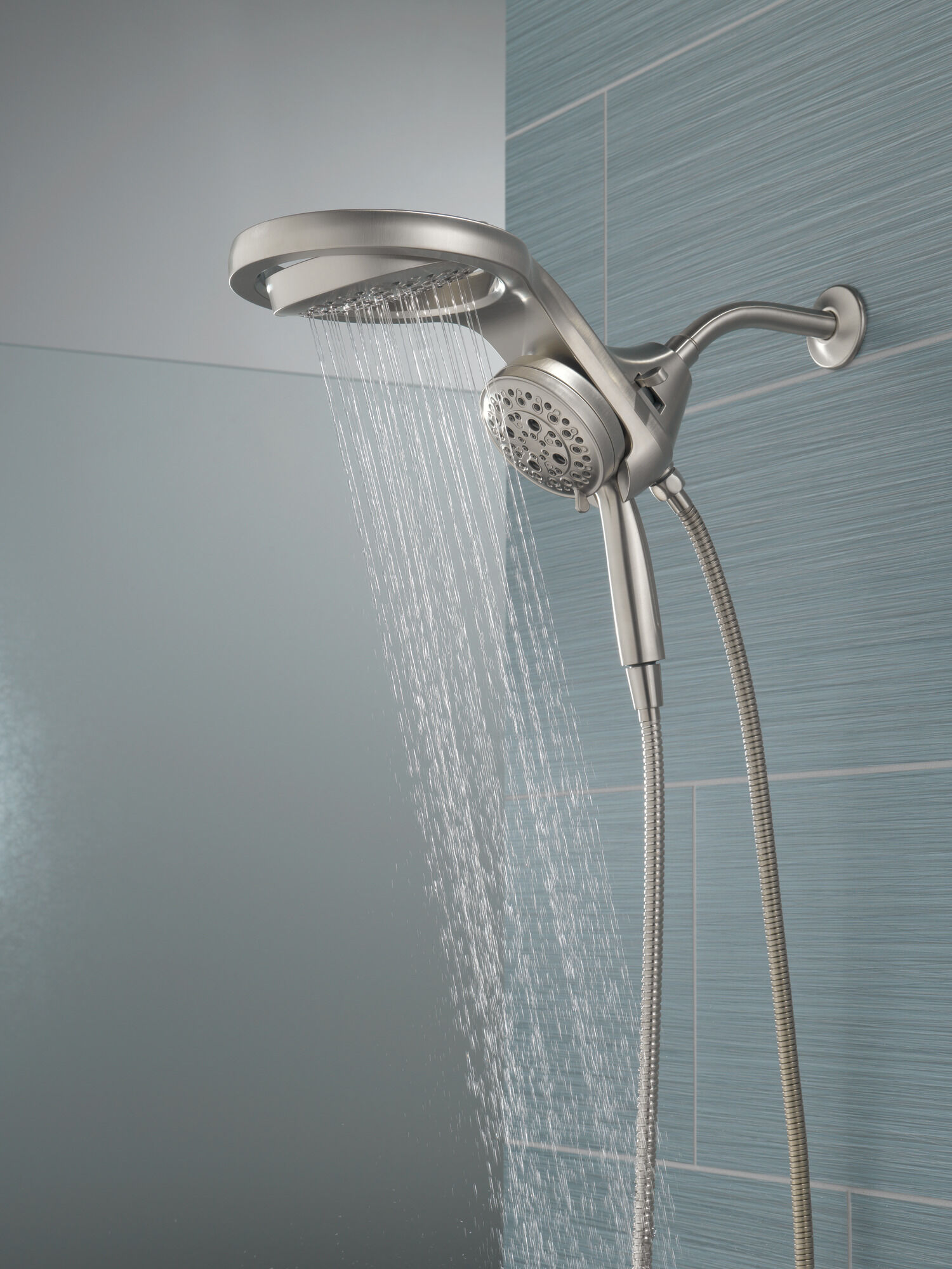 58680-SS HydroRain® H2Okinetic® 5-регулировочная душевая лейка два в одном Delta Faucet Universal Showering Нержавеющая сталь  - Вид №16