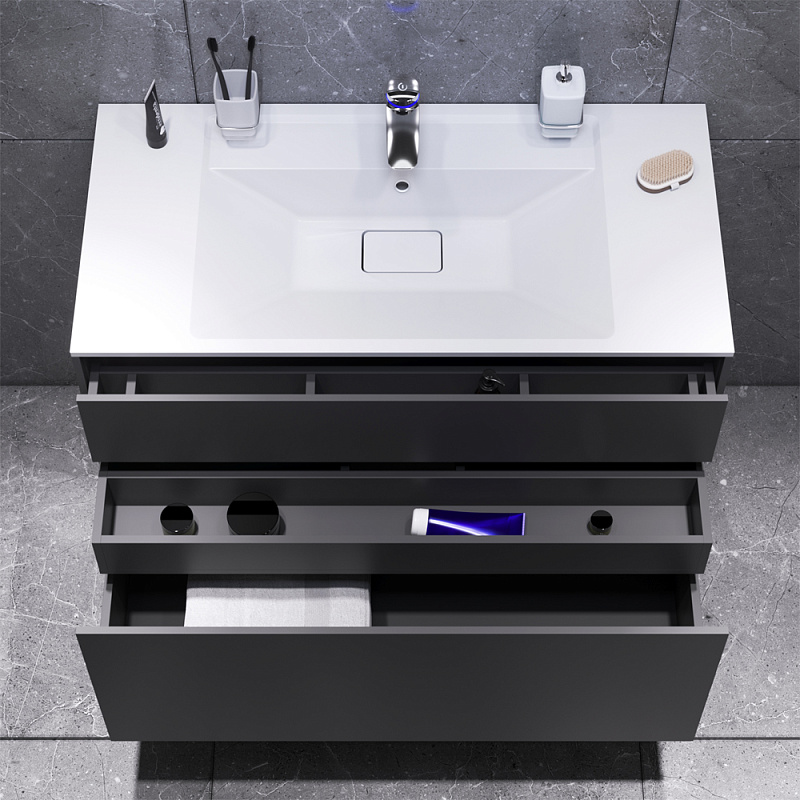 M50AFHX1003GM INSPIRE V2.0 База под раковину подвесная 100 см 3 ящика push-to-open графит мато AM.PM Inspire 2.0  - Вид №1