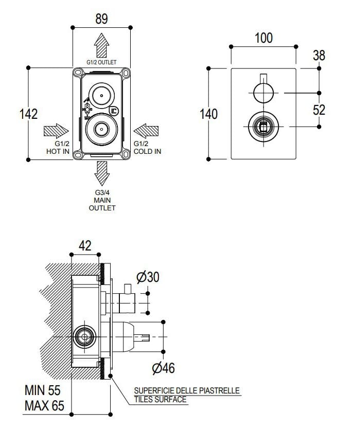 Однорычажный смеситель для душа с переключателем Ritmonio диаметр 35 отпечатков пальцев ARCH-00016098 - Вид №2