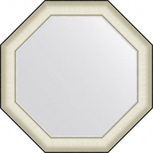 BY 7447 Зеркало в багетной раме - белая кожа с хромом 78 mm EVOFORM Octagon