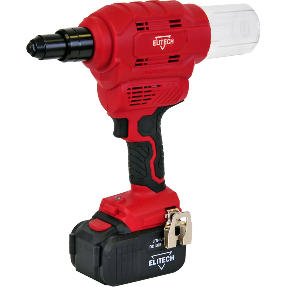 Пистолет заклепочный аккумуляторный Elitech ПЗА18БЛ E2208.004.01, 18 В Li-Ion 4 Ач STLM-2141668