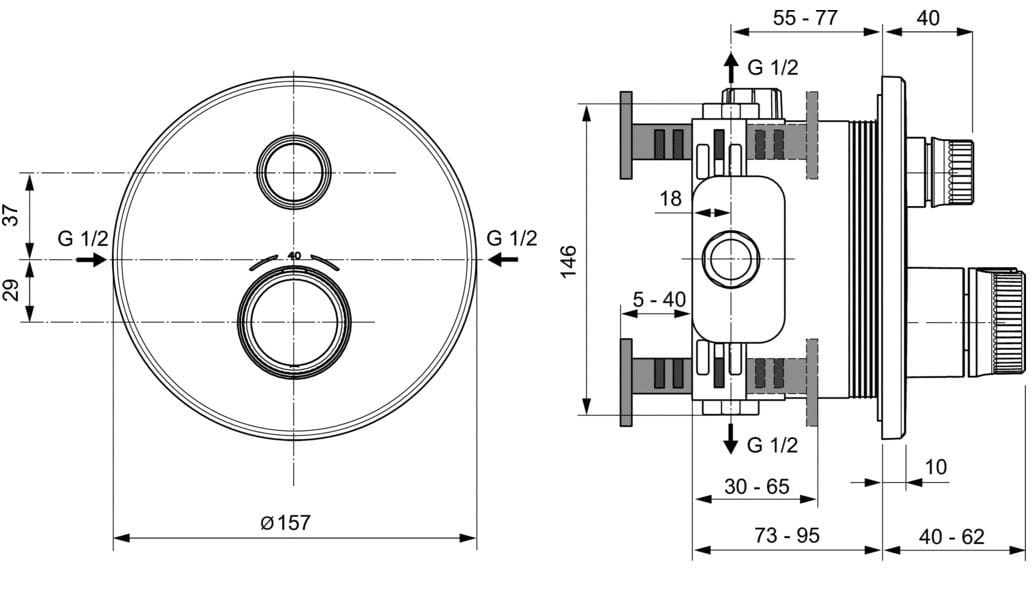 Встраиваемый термостатический смеситель для душа с пластиной Ideal Standard Ceratherm ARCH-00052612 - Вид №4